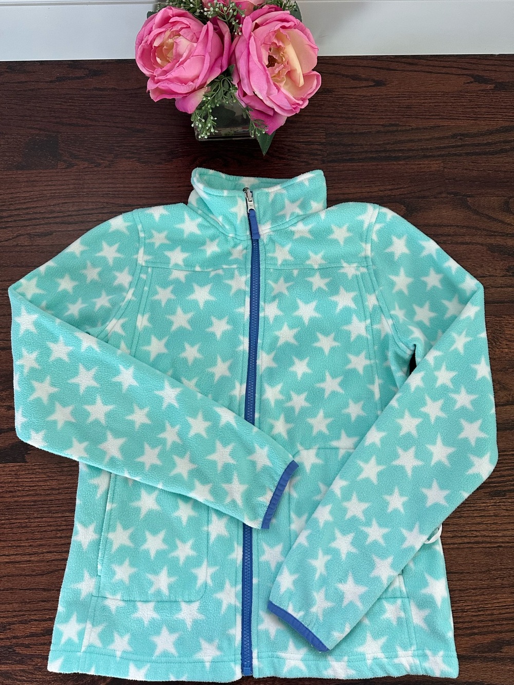 Lands End star print fleece jacket, size L/14